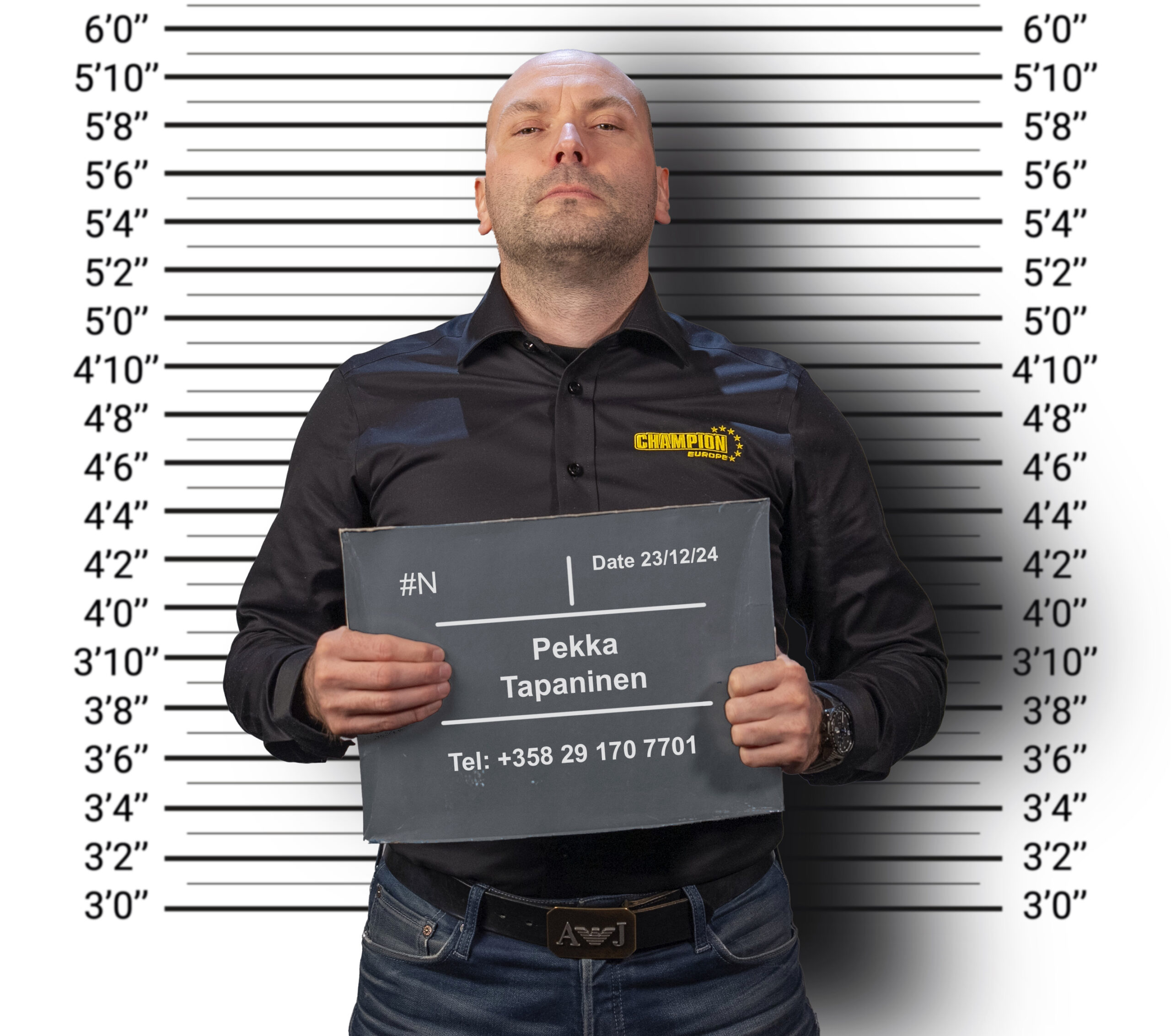 Identification frame for crime arrest. Mug shot criminal background with inches scale. Wall measurements template